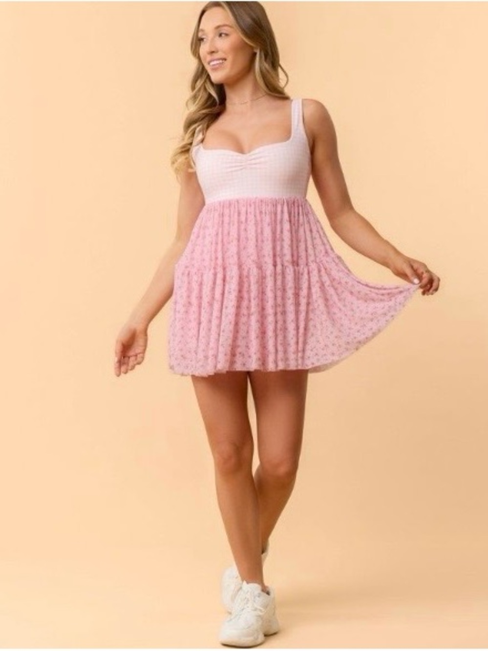 Women's Pink Floral Tiered Sundress - Picture 2 of 9